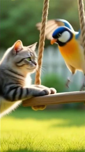 cat and bird play together #animals #animation #cat #birds #shortvideo