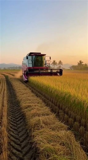 Golden Grains Meet Modern Might”#HarvestPower #AgriMachinery #ModernFarming