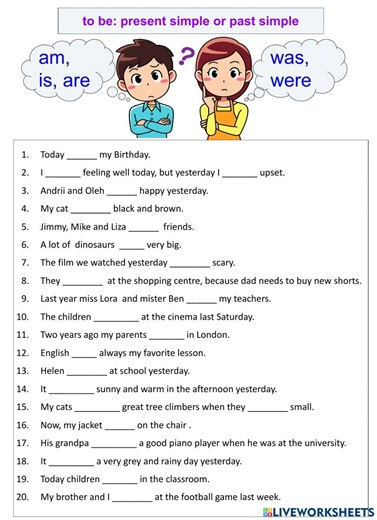 To be: past simple or present simple worksheet