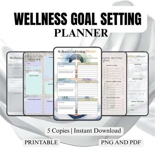 Wellness Goal Setting Planner PDF PNG | Health + Self-care Goal Planner | Mind Body Balance Workbook | Instant Download - Etsy