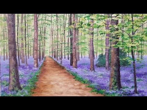 Bluebell Woods Beginner Landscape Acrylic Painting Tutorial LIVE
