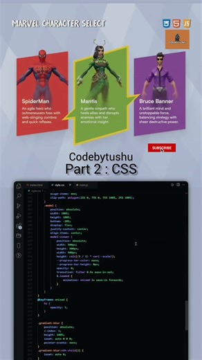 Create the Marvel Character Part 2 By HTML, CSS, JS #codebytushu #html #css #js #coding