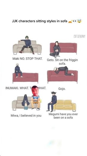 JJK characters sitting styles in sofa 🛋️👀🤯#anime #jujutsukaisen #gojo