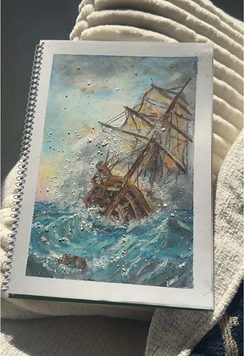 Easy Shipwreck Drawing with Oil Pastels