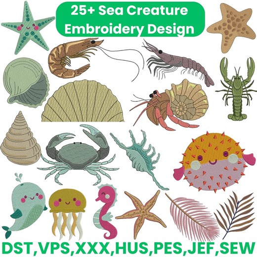 Sea Creature Embroidery Design, Under the Sea Embroidery, Ocean Embroidery, Shell Embroidery, Star Sea Embroidery, Machine Embroidery - Etsy