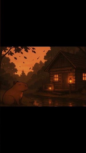 Cozy Forest Cabin Vibes ☾ Capybara & Falling Leaves #Shorts