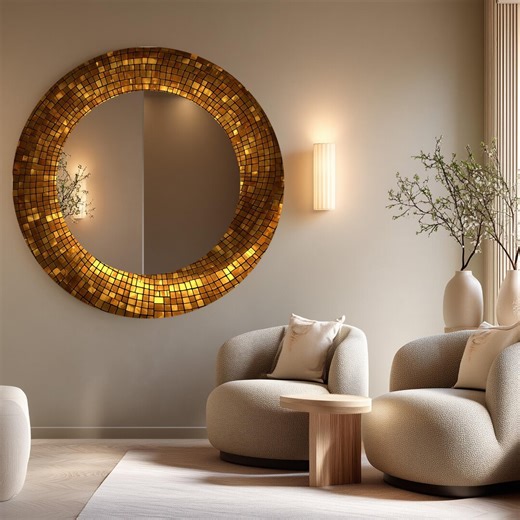 Gold Mosaic Mirror Frame: Shiny Metallic Tile Wall Decor - Etsy