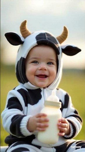 Cutest Baby Cow Costume Ever! Drinking Milk in the Meadow