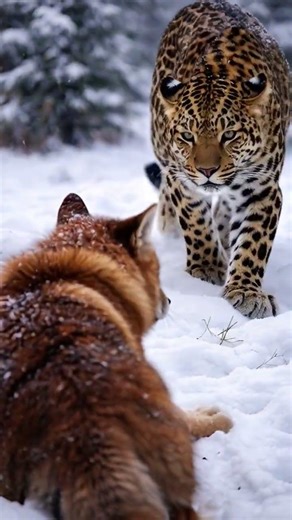 Leopard vs Wolf! ❄️😱 #wildlife #leopard #naturelovers #trending #viral #foryou #predator #snowday