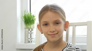 Child Smiling Portrait, Laughing Kid Face Looking in Camera, Happy Blonde Little Girl, Children Playing Expression