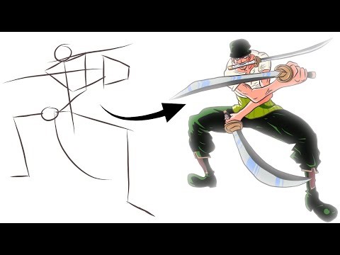 How To Draw Zoro The Three Swords From a Stick Man | Easy Step by Step | Full Body