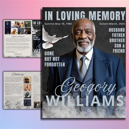 Funeral Program Template , Editable Man Canva Obituary Program, Magazine Style Memorial Booklet, Printable Funeral Program Instant Download - Etsy