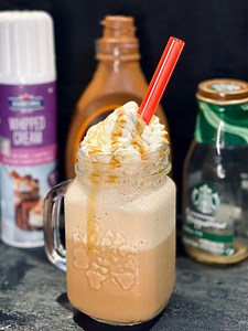 352K views · 6.5K reactions | Make this easy Starbucks Frappuccino at home with these easily available ingredients in stores. Ingredients you need: Starbucks Frappuccino Ice cubes Whipped cream Caramel syrup (optional) Blend the Frappuccino and ice together. Top it with whipped cream and caramel drizzle if you like. | Halima Shares | Facebook