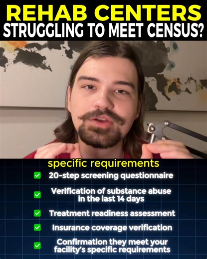 REHAB CENTERS - Low census causing tough hiring & operations decisions? With our Pay-Per-Lead System you pay a flat service fee ONLY when we generate you qualified leads that meet your intake criteria... We can start sending you 10-50 qualified leads per day in the next 3 days with: ✅ No monthly retainers ✅ No long-term contracts ✅ No risking budget on ads ✅ All leads are exclusive to your centers How it works: We run HIPAA compliant advertising campaigns for your center with our own budget - an