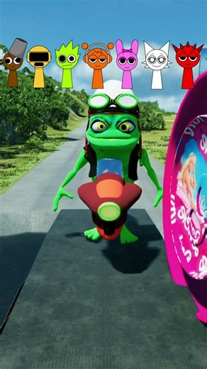 Huggy Wuggy & Sque Game & Crazy Frog & Mario & Sponge bob & Mask VS Barbie bollard in Beamng.Drive
