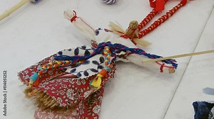 Making many Russian handcrafted souvenirs toy nesting dolls on the table. Traditional Russian crafts. Stock Video