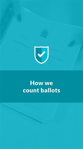 Let’s talk about ballot counting. It’s done by trained election workers in front of witnesses and candidates’ representatives. Learn more about the process and other election safeguards: https://www.elections.ca/content.aspx?section=vot&dir=int/cou&document=index&lang=e [Video description: The text in the video is available in voice-over. Two people sit at a table. A third person stands behind an open ballot box that is on the table. That person takes a ballot out of the ballot box, examines it 