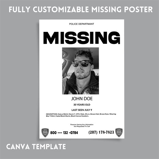Printable Missing Poster Template: DIY Criminal File Design (digital Download) - Etsy