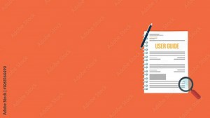 User guide with magnifying glass and pen. User manual, instruction manual Stock Video