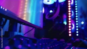 An assortment of colorful LED RGB lights illuminating the back of a gaming setup. These lights add a touch of personality and ambiance to the cyber athletes workspace.