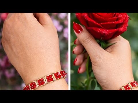 Elegant Handmade Red Crystal Gold Bugle Beads & Gold Seed Beads