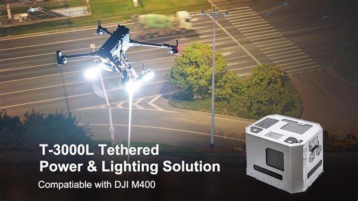 Meet the T-3000L Tethered Lighting System for DJI M400 Delivering up to 100,000 lumens of aerial illumination and 8 hours of continuous flight, the T-3000L brings true all-night capability to public safety and industrial missions. With a safe 60m tether height, ultra-light dual lighting units, and a rugged mobile power station, it’s built for operations where visibility and reliability matter most. Perfect for: • Emergency & rescue missions • Industrial night operations • Construction, energy & 