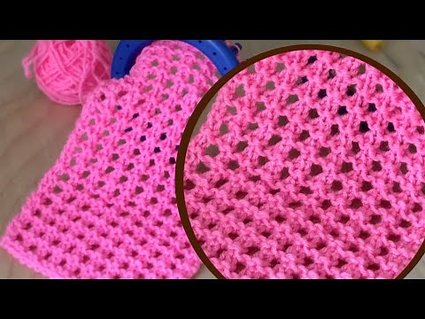 LOOM KNITTING STITCHES: Open Honeycomb Eyelet Lace Stitch | Loomahat