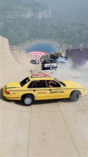 TAXI vs 6 POLICE CARS 🔥 Crashes Ramp Race Car Driving Game Racing Simulator Stunt Shorts Video