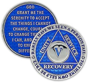 5 Year Sobriety Coin | Legacy AA Chip | Thick Triplate Recovery Anniversary Token (Blue)