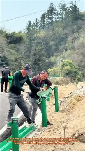 Workers Ingeniously Install Road Guardrails by Hand