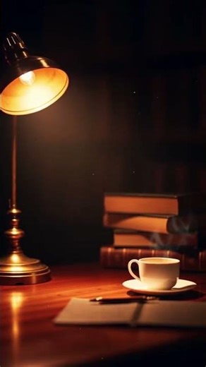 Warm desk lamp and steaming cup on a quiet evening desk ☕