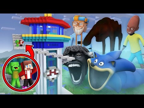 Mikey and JJ PAW PATROL TOWER vs Mobs in Minecraft - Maizen