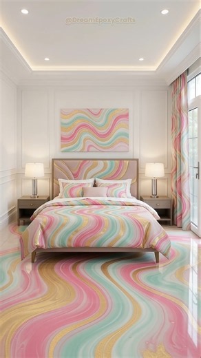 Luxury Room Makeover With Pink & Gold 3D Wavy Marble Epoxy Floor 😍 #shorts #epoxy #roomdecor #asmr