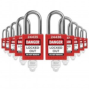 TRADESAFE Lockout Tagout Locks Set - 10 Red Loto Locks, Lockout Locks Keyed Different, 1 Key Per Lock, OSHA Compliant Lock Out Tag Out Padlocks, Safety Padlocks for Electrical Lockout Tag Out Kits