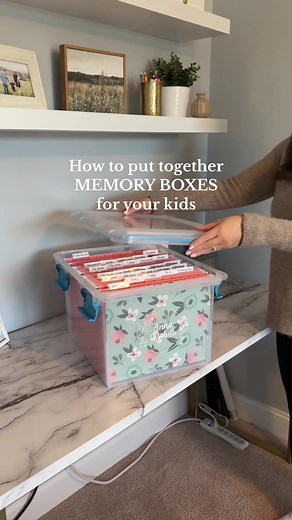 Replying to @jazzy Putting together memory boxes for your kids is such a great way to organize and store their keepsakes and artwork throughout the years. Here's what you will need: - File folder storage box - Hanging file folders - A patterned folder for the front of the box - Personalized name decal and tags for the file folders I found the name decals and tags for these boxes from an Etsy shop. Having them done for me made this so simple to put together! And they really add such a beautiful t
