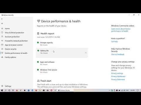 Windows 10 Device health and performance battery life settings