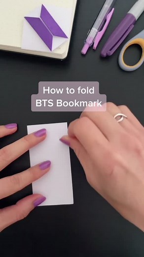 BTS Bookmark 💜 Design by Kimigami #learnontiktok #tiktok_uk #papercraft #bts #btsarmy #bookmark #paperfolding #bts_official_bighit