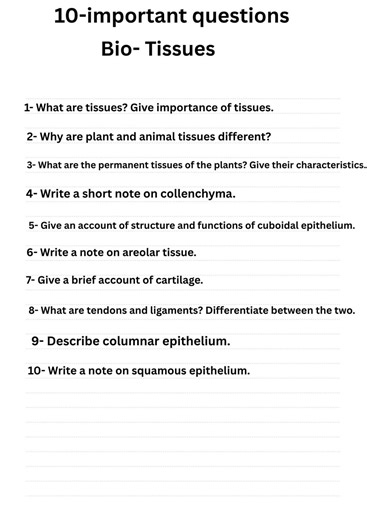 class 9 science chapter 2 tissues Important questions 🔥 #biology #notes #cbse #cbseboard #biologycla
