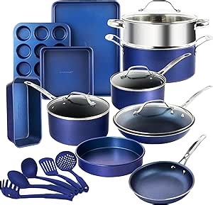 GRANITESTONE Blue 20 Pc Pots and Pans Set Non Stick Cookware Set, Kitchen Cookware Sets with Utensils and Bakeware, Non Toxic Cookware Set PFOA PFOS Free, Oven & Dishwasher Safe