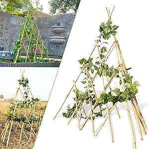 4ft Expandable Bamboo Teepee Trellis for Climbing Plants, Self-Standing Natural Bamboo Trellis for Plant Support, Folding Garden Trellis for Vines Flowers Vegetable Indoor Outdoor