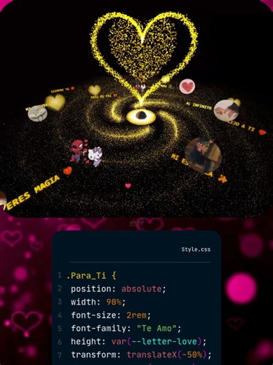 Galaxia de Amor con fotos y textos — HTML CSS JS