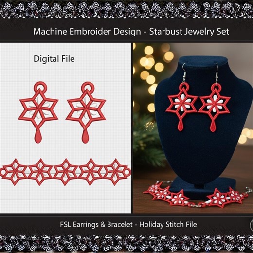 FSL Earrings and Bracelet Embroidery Design: in the Hoop Lace Jewelry Machine Embroidery File Set Delicate Accessories - Etsy