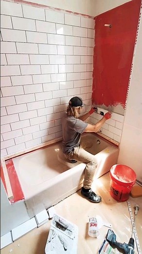 Subway tile install over redgard #tubsurround