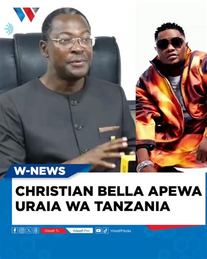 Wasafi FM on Instagram: "Msanii wa Bongofleva mwenye ladha ya R&B na Afro-pop, Christian Bella @bellachristian1 amepewa uraia wa Tanzania. Taarifa hiyo imetolewa leo Alhamisi, Desemba 18, 2025 jijini Dar es Salaam na Waziri wa Mambo ya Ndani, George Simbachawene, wakati wa maadhimisho ya Siku ya Wahamiaji Duniani. Bella alikuwa raia wa Jamhuri ya Kidemokrasia ya Congo (DRC) ambaye ameishi Tanzania kwa muda mrefu akifanya shughuli za kisanii. ✍️ @official_bigben255 #WasafiDigital #WNews"