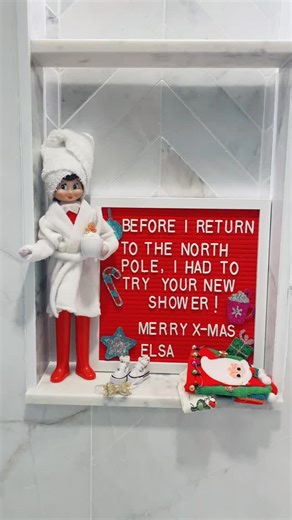 Before I return to the North Pole I had to try out your new shower! Merry Christmas & see you next year. #elfontheshelf #elfontheshelfideas #motherhood #momsoftiktok #fyp | Elsa the Elf