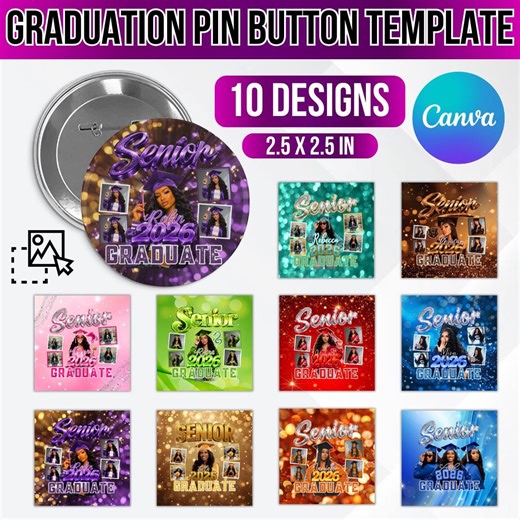 10 Graduation Pin Button Template, High School Graduation Template, Congrats Grad Class of 2026 Button, Pin Button Digital, Canva Editable - Etsy