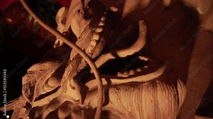 details of the interior design of the old building. ornament with dragon shape on pillar at Sam Poo Kong temple, Semarang, Indonesia. old pagoda