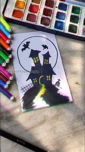 🏚️How to Draw a Haunted House 🕯️Spooky Art Tutorial for Kids 🎃 #art #shorts #viral #short #easyart