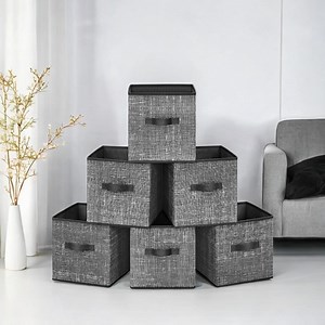 11" Cube Storage Bin 6 Foldable Fabric Cube Organizer Bin with Double Handles Storage Box for Living Room Bedroom Office Black