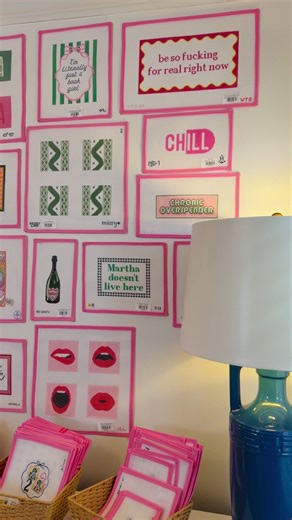 POV: You walk into The Fancy Stitch and immediately need one of everything 💕🪡 From sassy sayings to classic chic canvases… this wall is fully stocked and ready for your next project. Which one are you stitching first? 👀✨